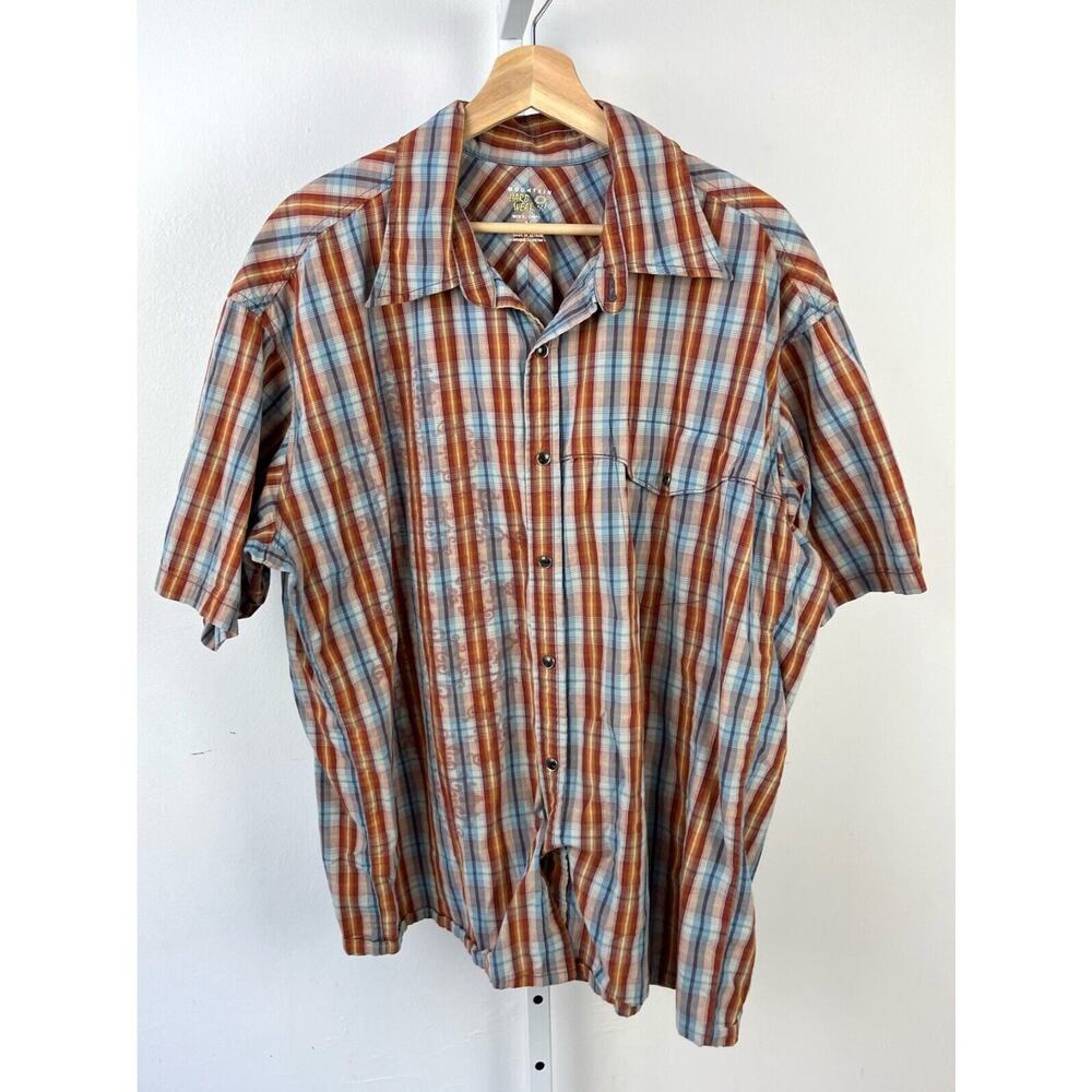 MOUNTAIN HARDWEAR Mens XL Plaid Short Sleeve Snap Front Shirt Cotton Multicolor
